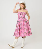Barbie鈩?x Unique Vintage Pink Rodeo Print Sleeveless Swing Dress