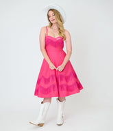 Barbie鈩?x Unique Vintage Hot Pink Fringe Girlie Swing Dress