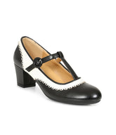 Banned Black & White Leatherette T-Strap Heels