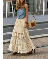 Beige Crochet Bohemian Maxi Skirt