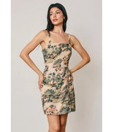 Beige Scenic Floral Print Mini Dress