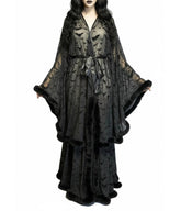 Black Bat Print Faux Fur Sheer Robe
