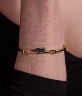 Black Cat & Broom Gold Tone Bangle Bracelet