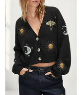 Black Celestial Embroidered Cropped Cardigan