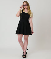 Black Corduroy Pinafore Flare Skirt