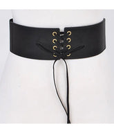Black Faux Leather Lace Up Corset Belt