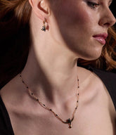 Black Gold Cat & Crescent Moon Charm Pendant Necklace