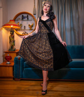 Black & Gold Floral Lace Swing Dress
