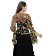 Black & Gold Stars & Moon Embroidered Shawl