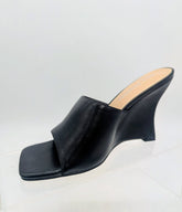 Black Leatherette Mule Wedges
