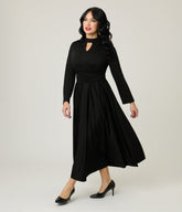 Black Pleated Swing Dress