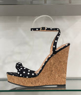 Black Polka Dot Cork Wedge Sandals