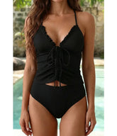 Black Ruched Tankini Swim Set