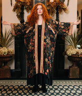 Black Sacred Heart Floral Print Kimono