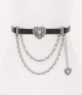 Black & Silver Tone Heart Faux Leather Belt