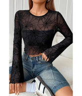 Black Spider Web Mesh Crop Top