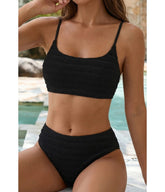 Black Textured High Waist Bikini Set