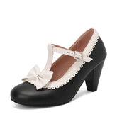 Black & White Bow T-Strap Heels