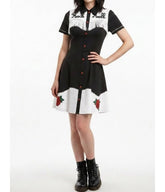 Black & White Embroidered Fringe Shirt Dress