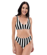 Black & White Stripe High Waist Swim Set