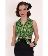 Bonsai Kitten Green Franken-Leopard Print Tie Crop Top