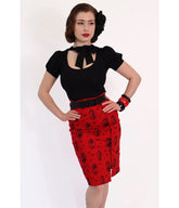 Bonsai Kitten Red Horror Queens Pencil Skirt