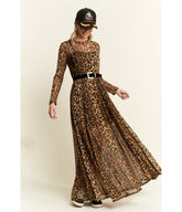 Brown Leopard Print Long Sleeve Maxi Dress