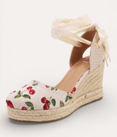 Cherry Print Canvas Wedge Espadrilles