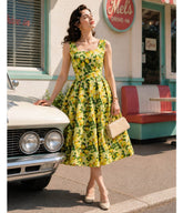 Dolly & Dotty Yellow Polka Dot Lemon Print Ophelia Swing Dress