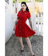 Elle Rebel Red Embroidered Western Shirt Dress