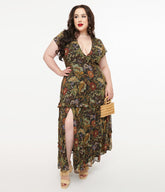 1970s Floral Chiffon Maxi Dress