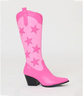 Barbie x Unique Vintage Pink Star Leatherette Cowboy Boots
