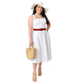 Barbie鈩?x Unique Vintage Plus Size White Picnic Perfect Midi Dress
