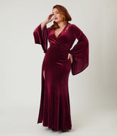 Elvira x Unique Vintage Plus Size Burgundy Dagger Velvet Maxi Dress