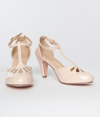 1920s Nude Patent Leatherette Cutout Kimmy T-Strap Heels