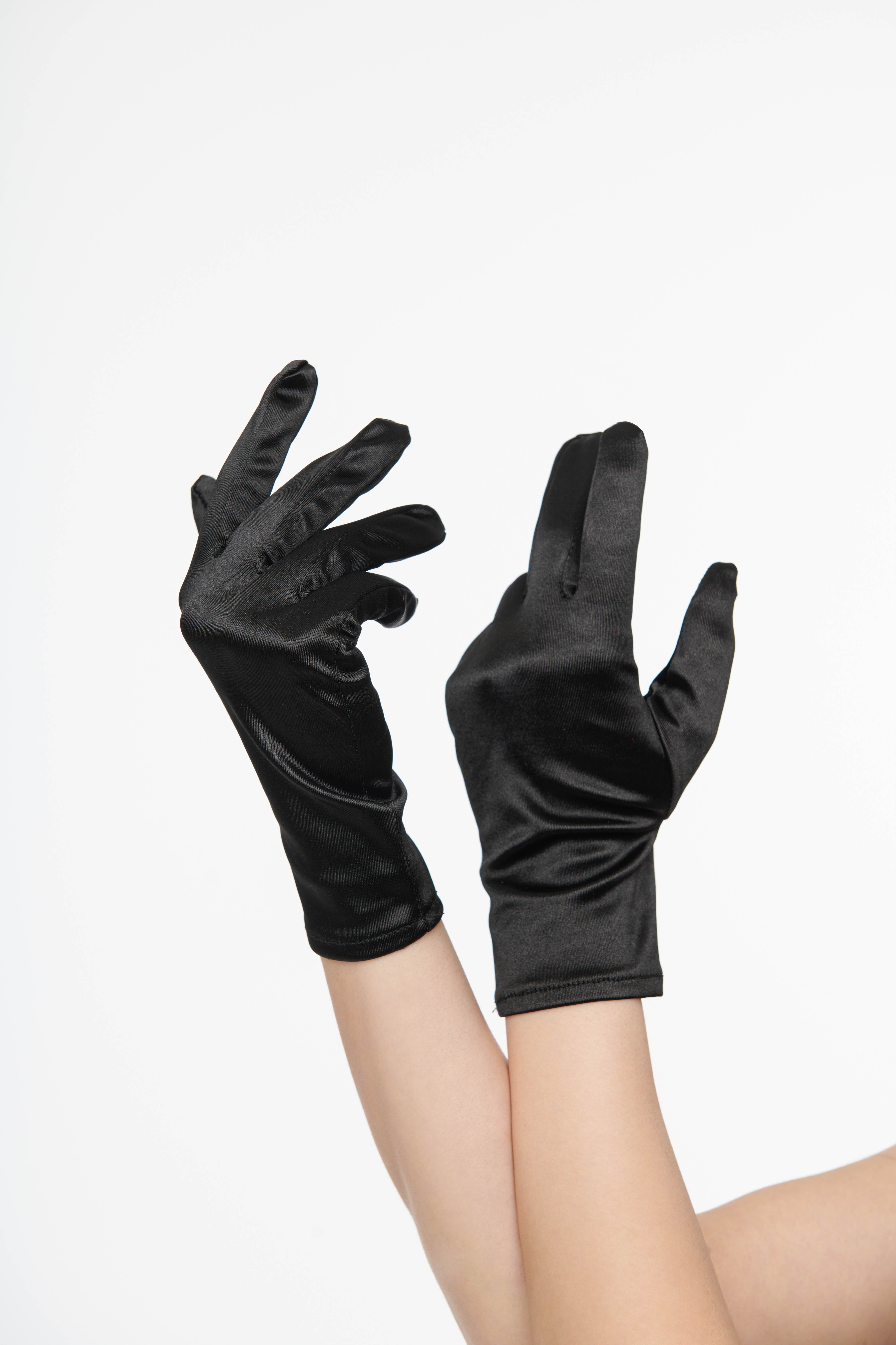 1950s Black Satin Wrist Length Gloves