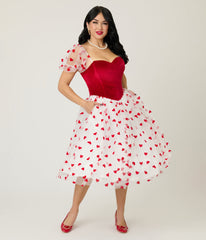 Barbie x Unique Vintage Red Hearts Loving You Swing Dress