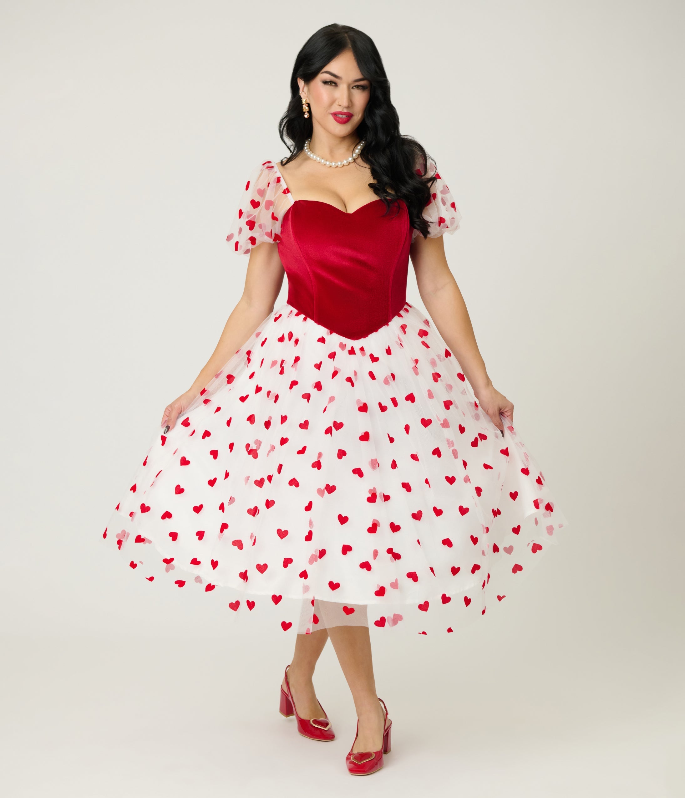Barbie x Unique Vintage Red Hearts Loving You Swing Dress