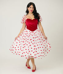 Barbie x Unique Vintage Red Hearts Loving You Swing Dress