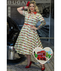Dolly & Dotty White Mabel London Landmark Print Shirt Dress