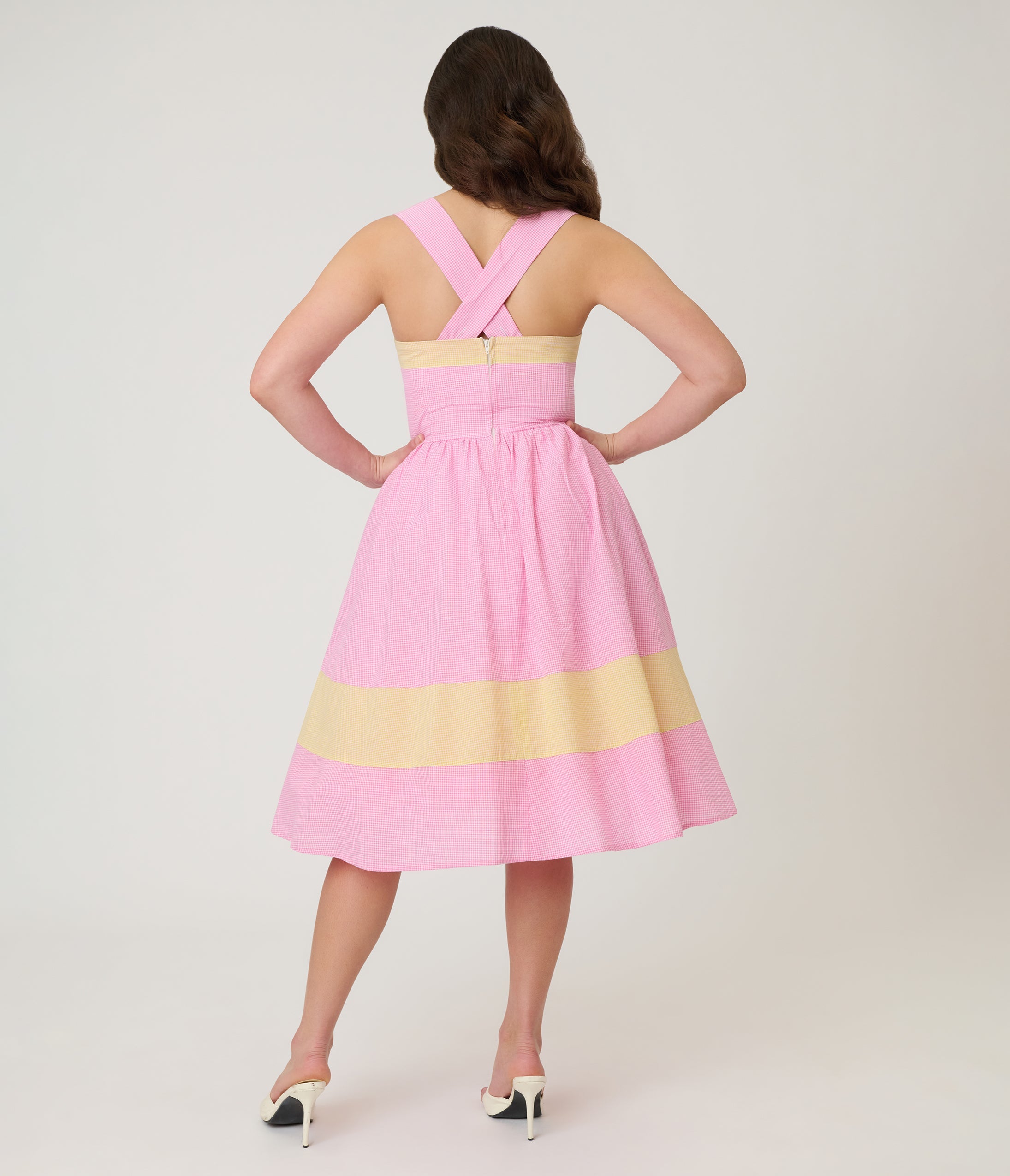 Barbie鈩?x Unique Vintage Picnic Pretty Gingham Swing Dress