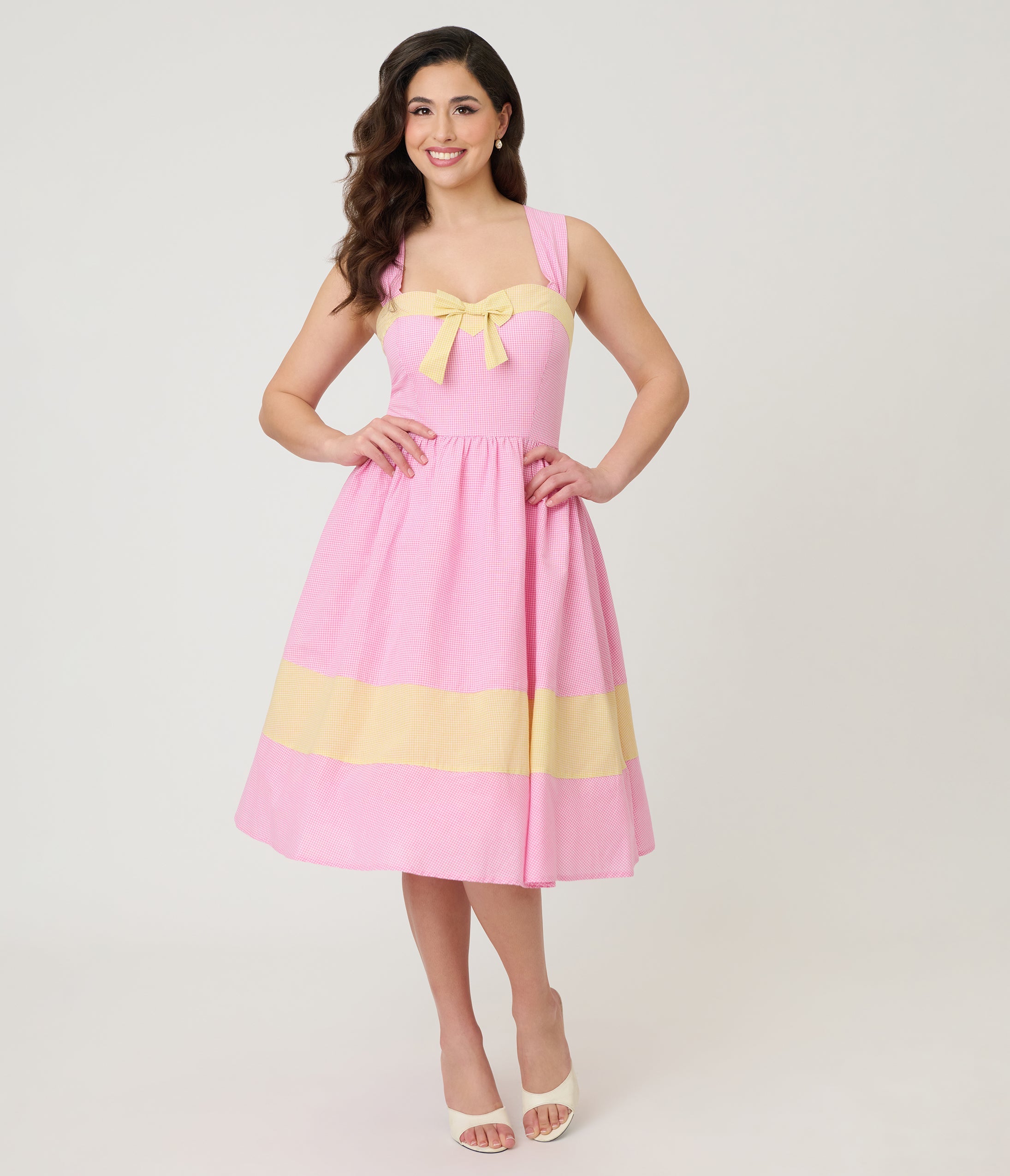 Barbie鈩?x Unique Vintage Picnic Pretty Gingham Swing Dress