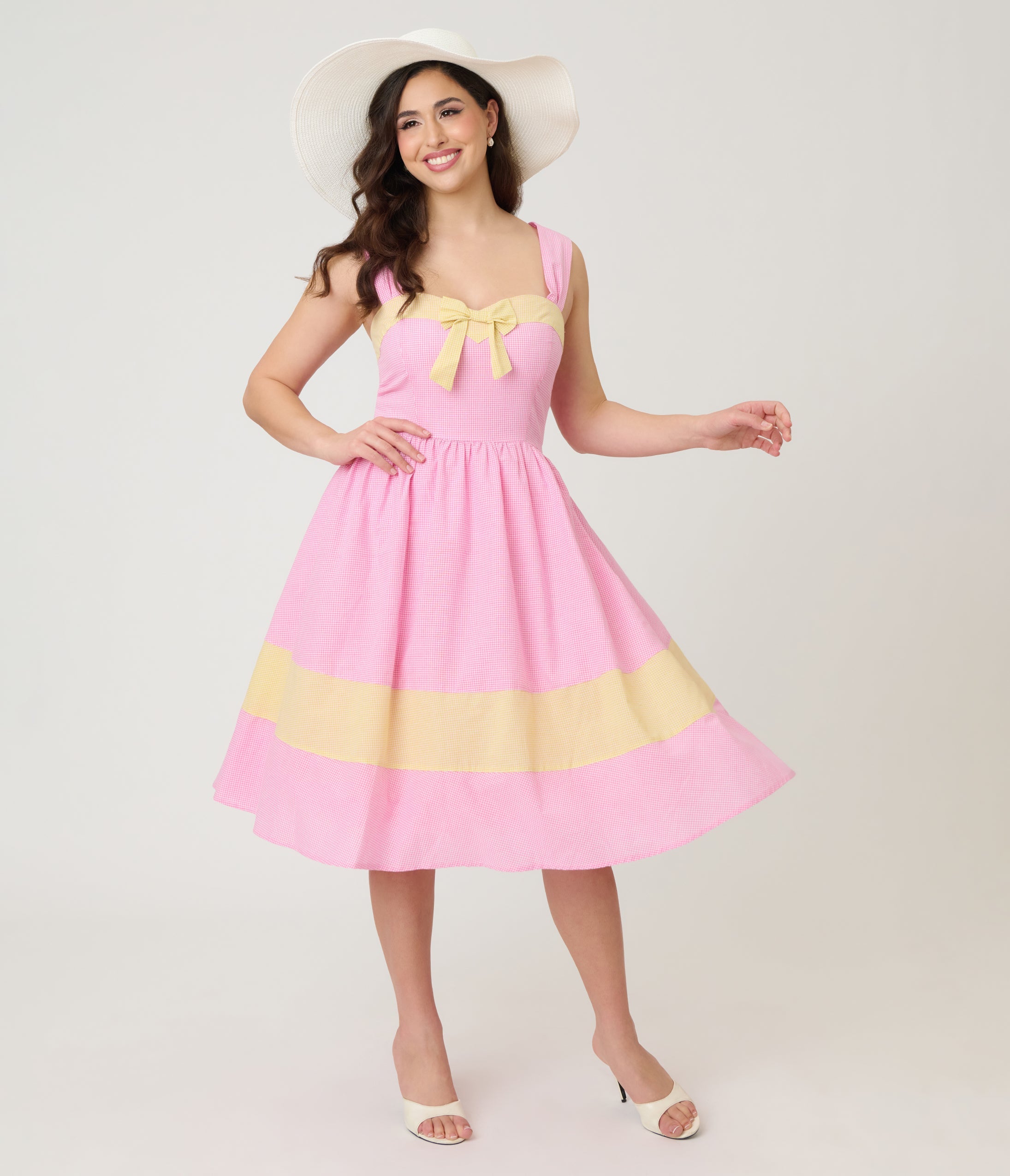 Barbie鈩?x Unique Vintage Picnic Pretty Gingham Swing Dress
