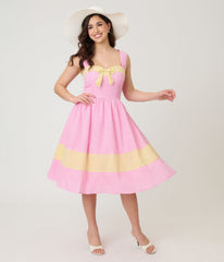 Barbie鈩?x Unique Vintage Picnic Pretty Gingham Swing Dress