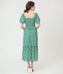 Barbie芒鈧∶?脗垄 x Unique Vintage Green Ditzy Daisy Smocked Midi Dress