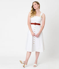 Barbie鈩?x Unique Vintage White Picnic Perfect Midi Dress