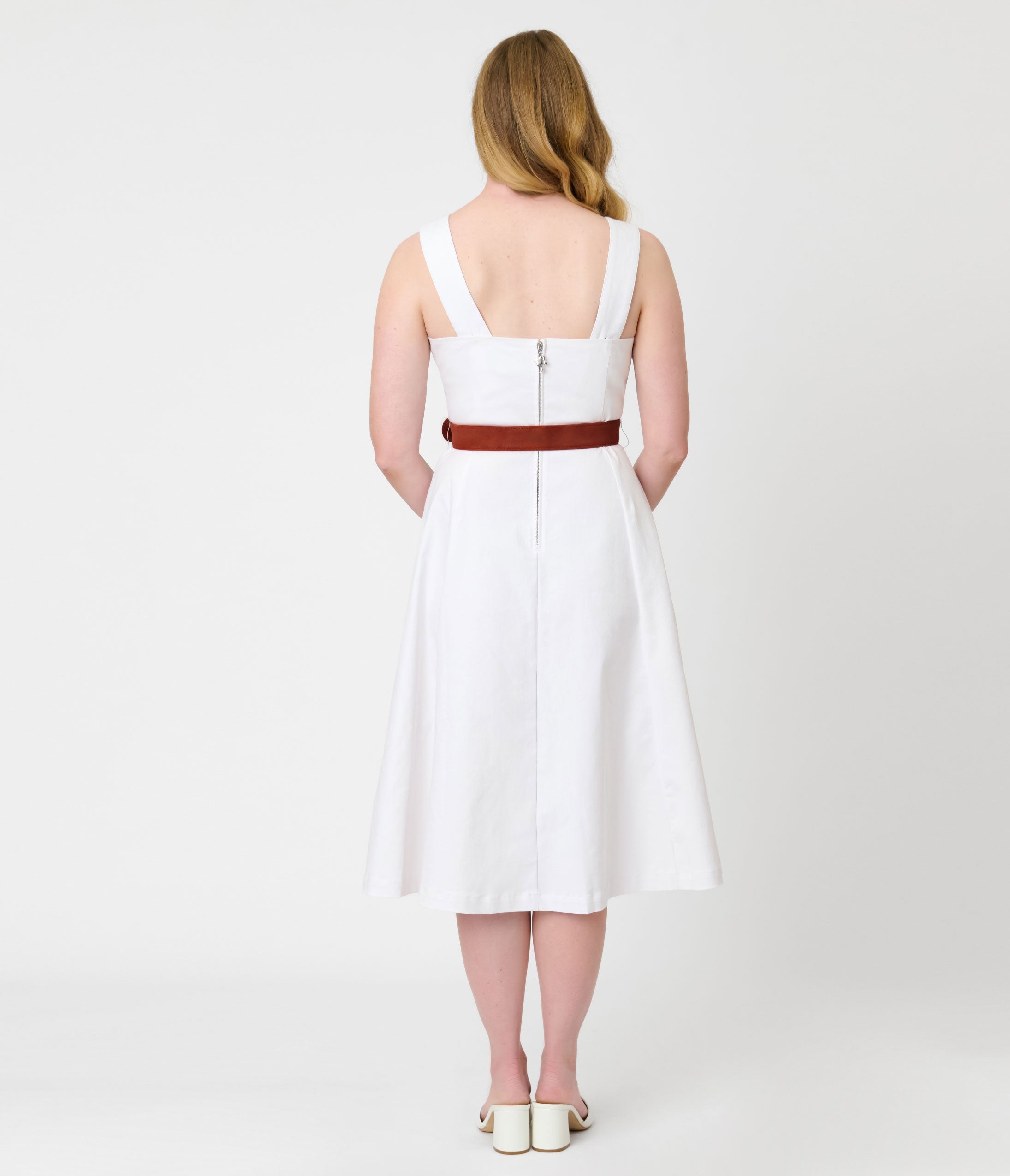 Barbie鈩?x Unique Vintage White Picnic Perfect Midi Dress