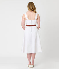 Barbie鈩?x Unique Vintage White Picnic Perfect Midi Dress