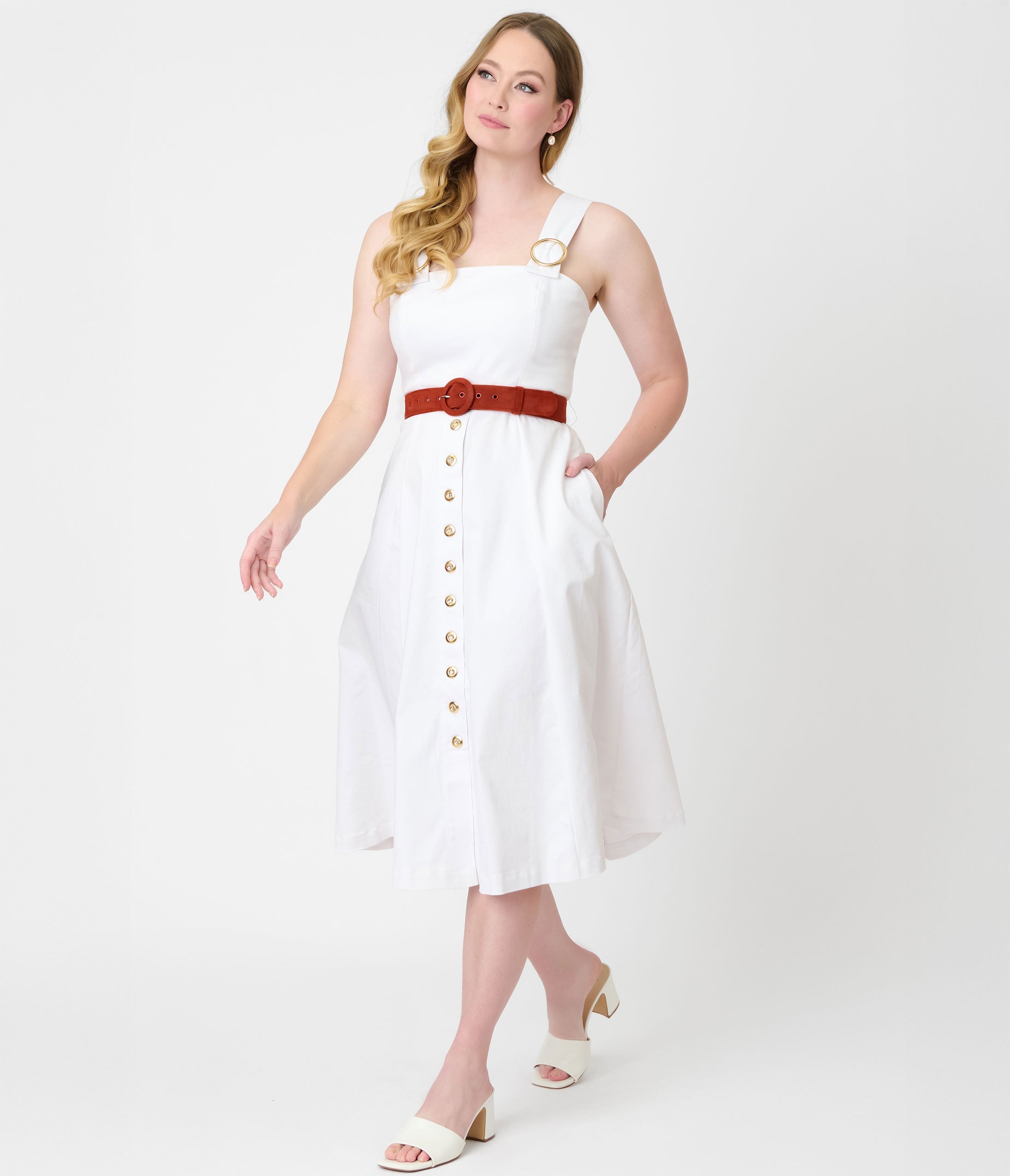 Barbie鈩?x Unique Vintage White Picnic Perfect Midi Dress