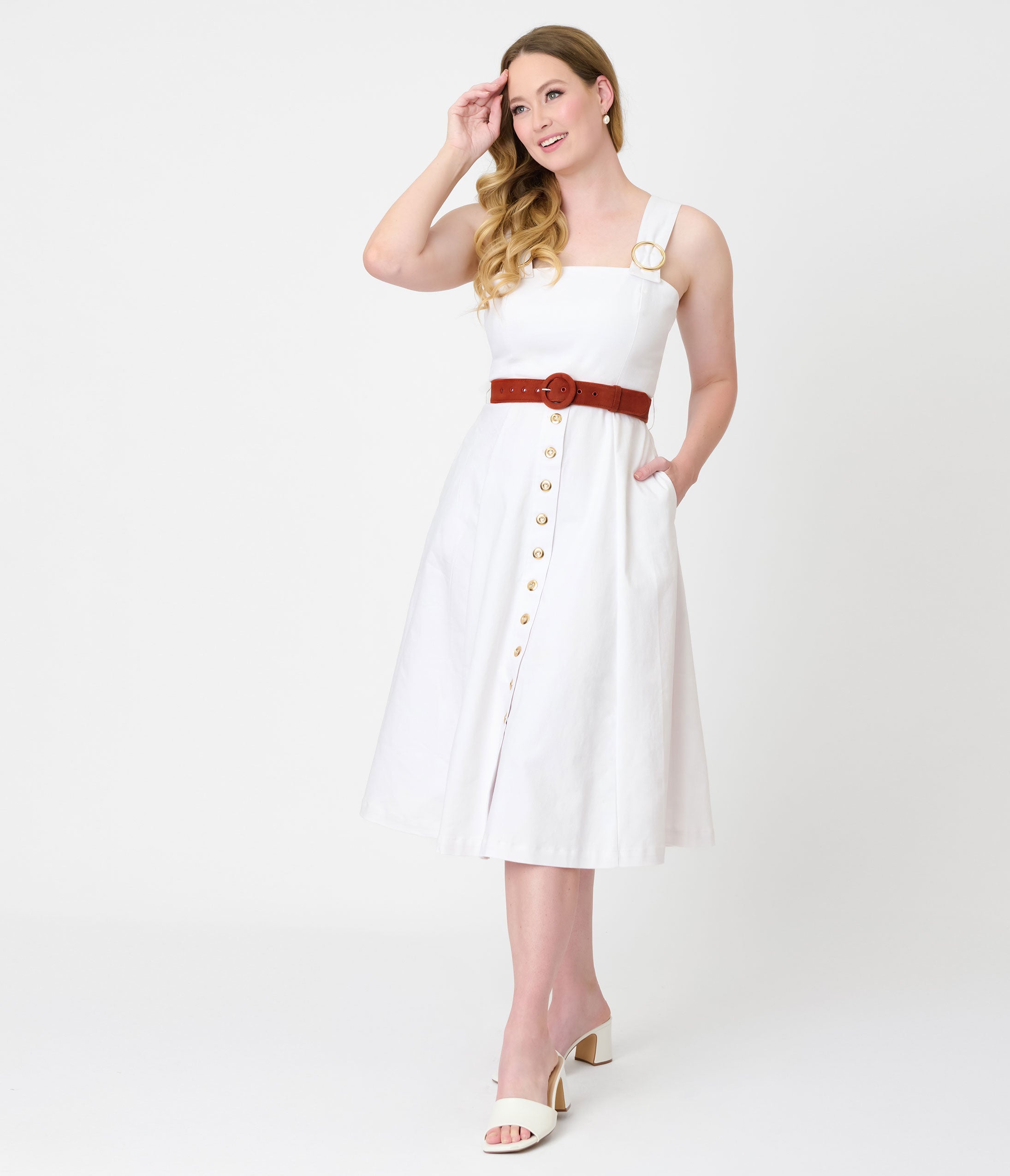 Barbie鈩?x Unique Vintage White Picnic Perfect Midi Dress